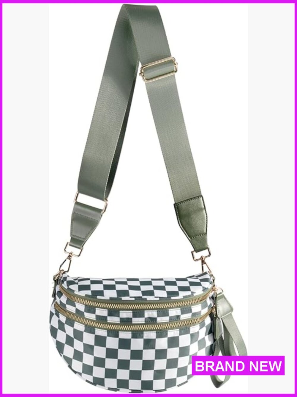 Crossbody Sling Bag Checkered Print Durable Nylon Casual Hands-Free Daypack
